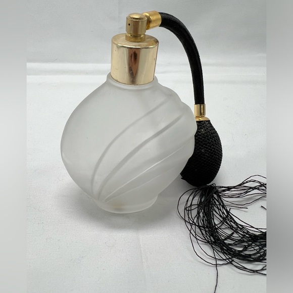 Vintage Frosted Swirl Glass with Black Pump Atomizer & Gold Accents (empty) - Picture 2 of 6